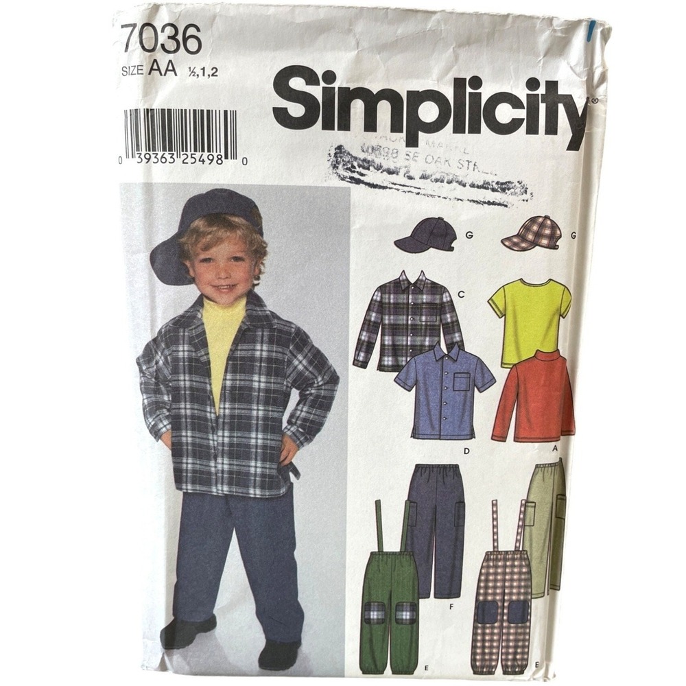 Simplicity Sewing Pattern 7036 Hat Shirt Pants Overalls Child Size 1/2-2